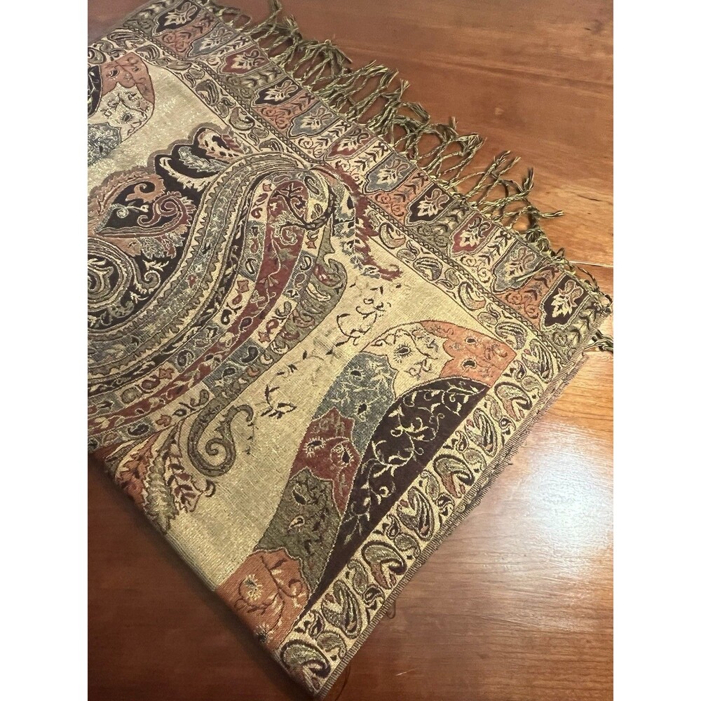 Paisley Fringed Rectangular Textile Traditional Shawl Pashmina Gold